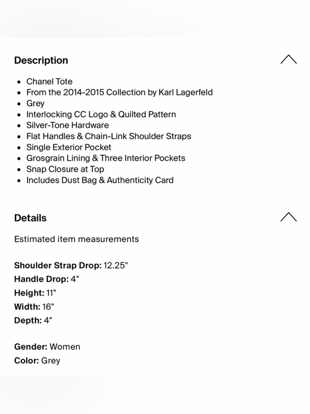 CHANEL Gray Quilted Caviar Leather Tote with Chain Straps - Picture 12 of 12